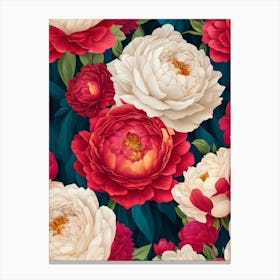 Peony Seamless Pattern Canvas Print