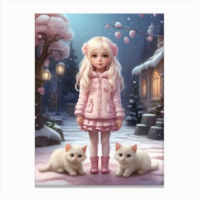 Little Girl With Kittens Canvas Print