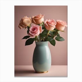 A Vase Of Pink Roses 48 Canvas Print