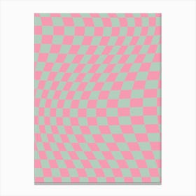 Checkerboard Twist Mint Green And Pink Canvas Print