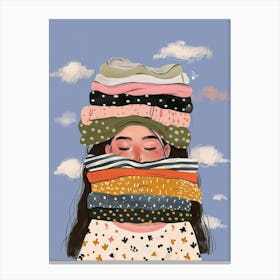 Girl With A Stack Of Clothes Canvas Print