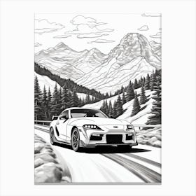 Toyota Supra Snowy Mountain Drawing 1 Canvas Print