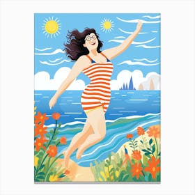 Body Positivity Day At The Beach Colourful Illustration  5 Canvas Print
