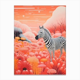 Zebra In The Wild Pink 3 Canvas Print
