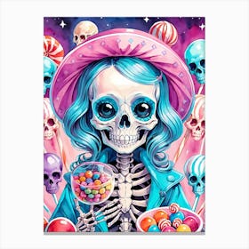 Cute Skeleton Candy Halloween Painting (1) Canvas Print