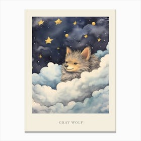 Baby Gray Wolf 1 Sleeping In The Clouds Nursery Poster Canvas Print