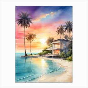 Beach House At Sunset Canvas Print