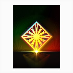 Neon Geometric Glyph in Watermelon Green and Red on Black n.0007 Canvas Print