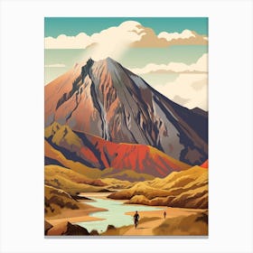 Tongariro Alpine Crossing New Zealand 2 Vintage Travel Illustration Canvas Print