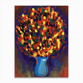 bouquet painting floral flowers blue orange purple yellow expressive energy force colors abstract kitchen art hotel office Canvas Print
