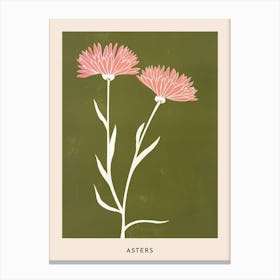 Pink & Green Asters 3 Flower Poster Canvas Print