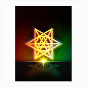 Neon Geometric Glyph in Watermelon Green and Red on Black n.0285 Canvas Print