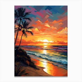 Fort Lauderdale Beach Florida With The Sun Set, Vibrant Painting 2 Canvas Print