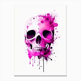 Skull With Watercolor Or Splatter Effects 2 Pink Mexican Canvas Print