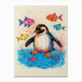 Penguin With Fish 1 Canvas Print