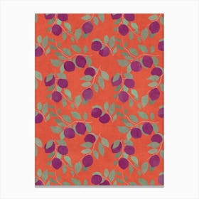 Citrus Symphony - Purple Lemons on Vibrant Orange Canvas Canvas Print