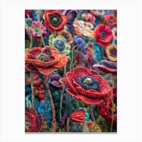 Field Of Poppies Knitted In Crochet 1 Canvas Print