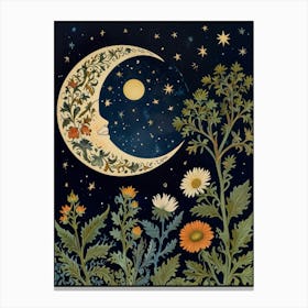 Moon And Flowers Style William Morris 2 Art Print 3 Canvas Print