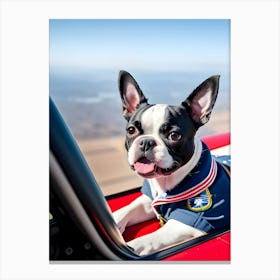 Boston Terrier In A Plane-Reimagined 2 Canvas Print