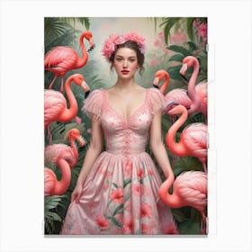 Vintage Style Flamingo Artwork (2) Canvas Print