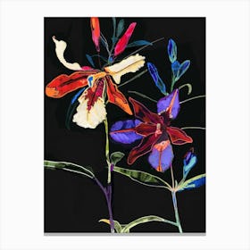 Neon Flowers On Black Lobelia 1 Canvas Print