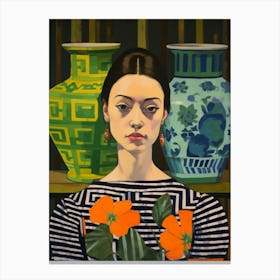 Woman With A Veronica Flower Canvas Print