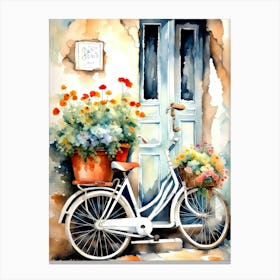 Bicycle With Basket Flowers Canvas Print