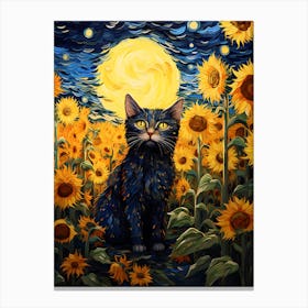 Cat Sunflowers Wall Art 10 Canvas Print