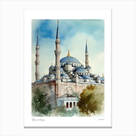 Blue Mosque, Istanbul 3 Watercolour Travel Poster Canvas Print