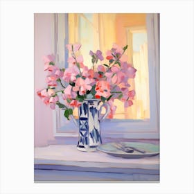 A Vase With Sweet Pea, Flower Bouquet 2 Canvas Print