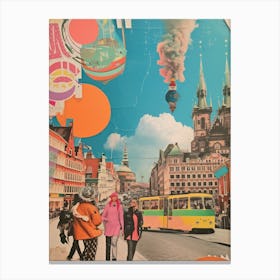 Copenhagen   Retro Collage Style 3 Canvas Print