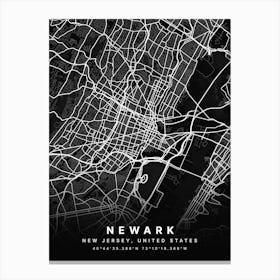 Newark New Jersey Black Map Canvas Print