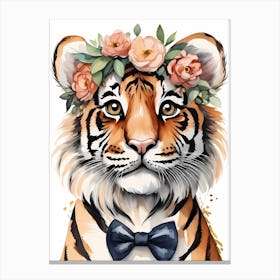 Baby Tiger Flower Crown Bowties Woodland Animal Nursery Decor (25) Canvas Print