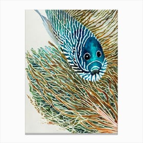 Quillfish Vintage Graphic Watercolour Canvas Print