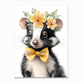 Baby Skunk Flower Crown Bowties Woodland Animal Nursery Decor (27) Canvas Print