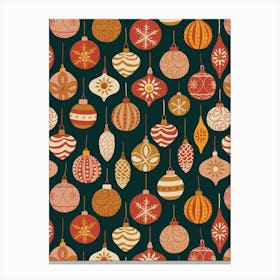 Ornate Scandinavian Christmas Tree Ornaments Red Orange Black Canvas Print