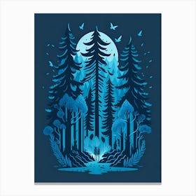 A Fantasy Forest At Night In Blue Theme 96 Canvas Print