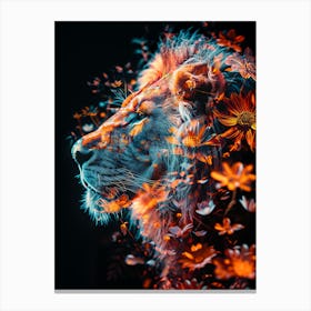 Lion Head With Flowers 2 Canvas Print