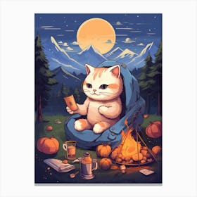 Kawaii Cat Drawings Camping 7 Canvas Print