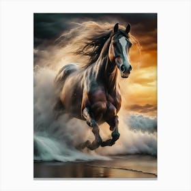 Horse Running In The Surf - Ai Canvas Print