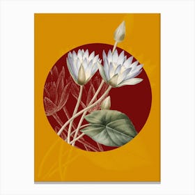 Vintage Botanical Egyptian Lotus Nymphaea Caerulea on Circle Red on Yellow n.0186 Canvas Print