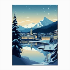 Winter Travel Night Illustration St Moritz Switzerland 2 Canvas Print