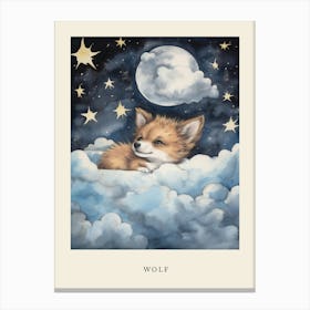 Baby Wolf 2 Sleeping In The Clouds Nursery Poster Canvas Print