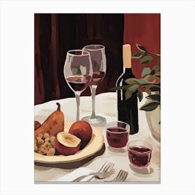 Atutumn Dinner Table With Cheese, Wine And Pears, Illustration 6 Canvas Print