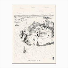 Trakai Island Castle Lithuania Gothic Architecture Pen Ink Illustration Canvas Print