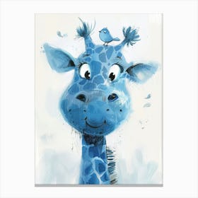 Small Joyful Giraffe With A Bird On Its Head 9 Canvas Print