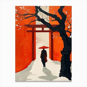 Chines Man Walking In The Snow Canvas Print