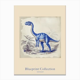 Blue Dinosaur Vintage Illustration Style Poster Canvas Print