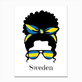 Cute Women Style Wearing Sweden Flag Glasses Canvas Print