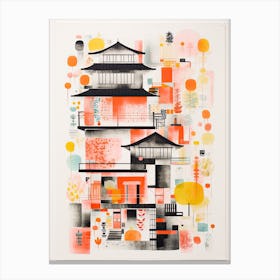 A House In Kyoto, Abstract Risograph Style 3 Canvas Print